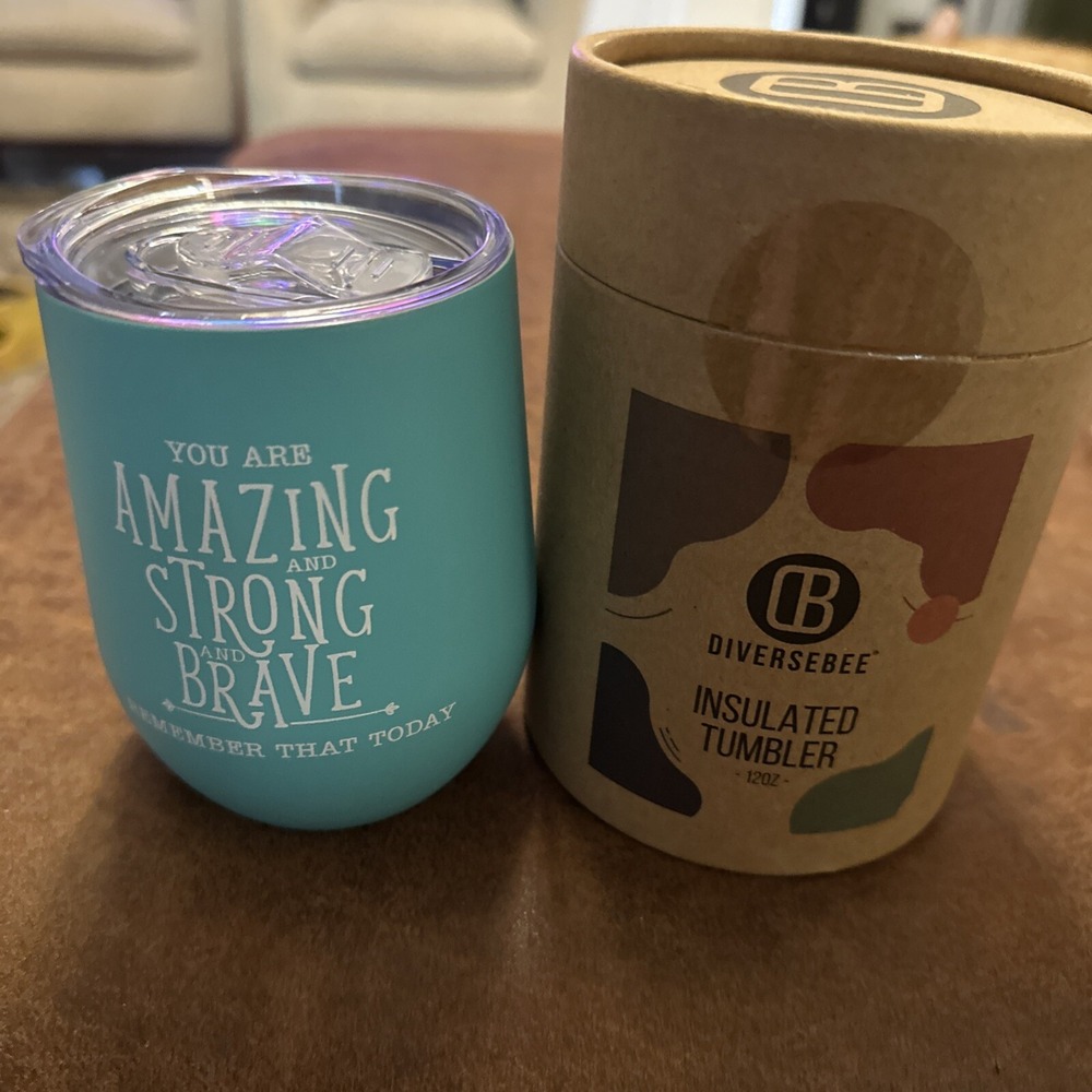 DIVERSEBEE Insulated Tumbler 12oz Aqua You Are Amazing Strong And Brave